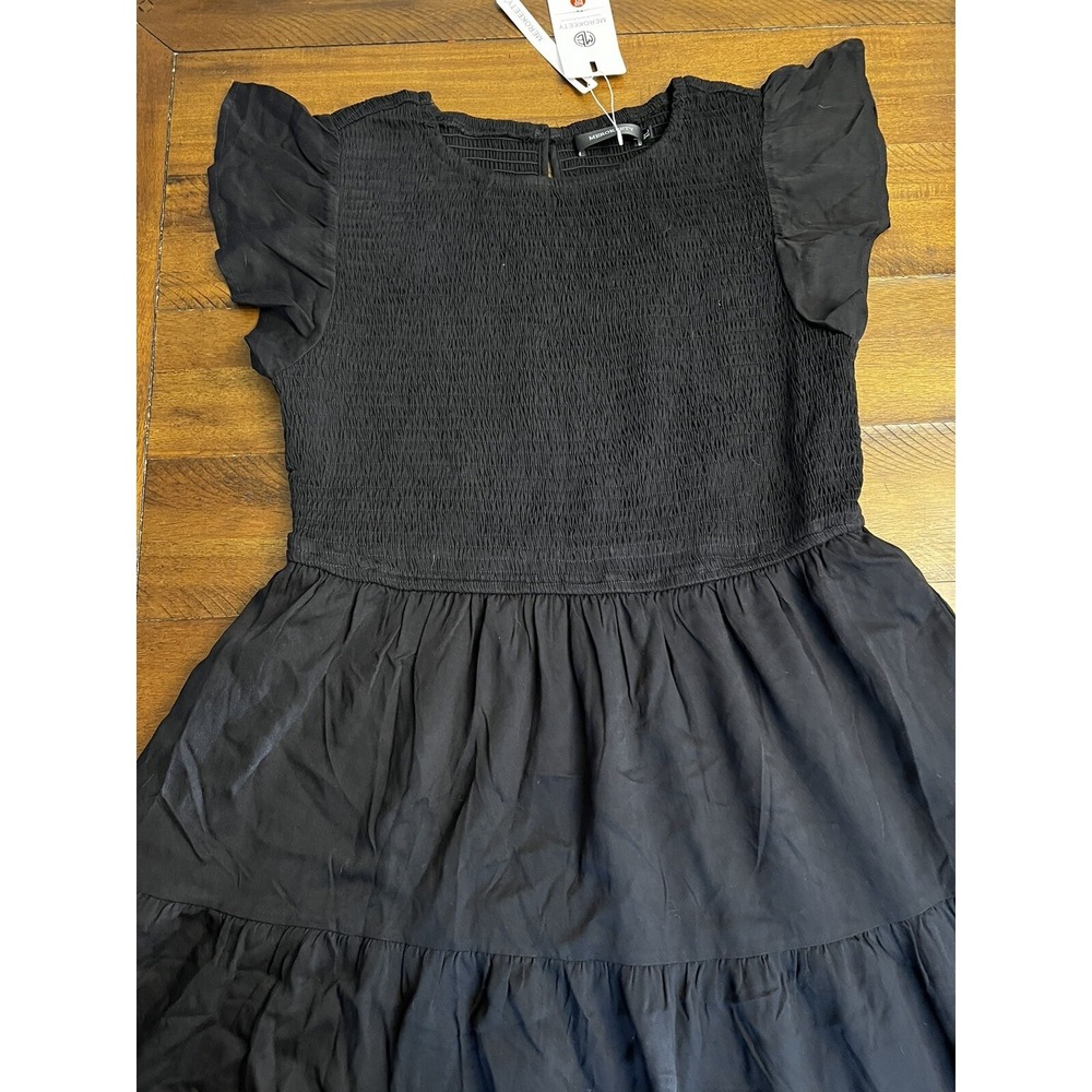 NWT MEROKEETY Womens Smocked Midi Dress black Flutter Sleeve Tiered size XL - Picture 3 of 8